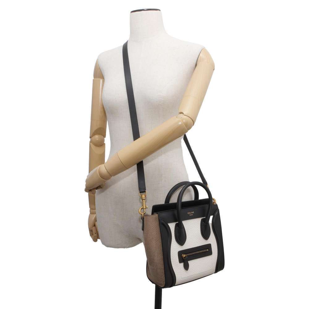 Celine handbag Luggage Shopper leather suede shoulder bag black white - Picture 5 of 12